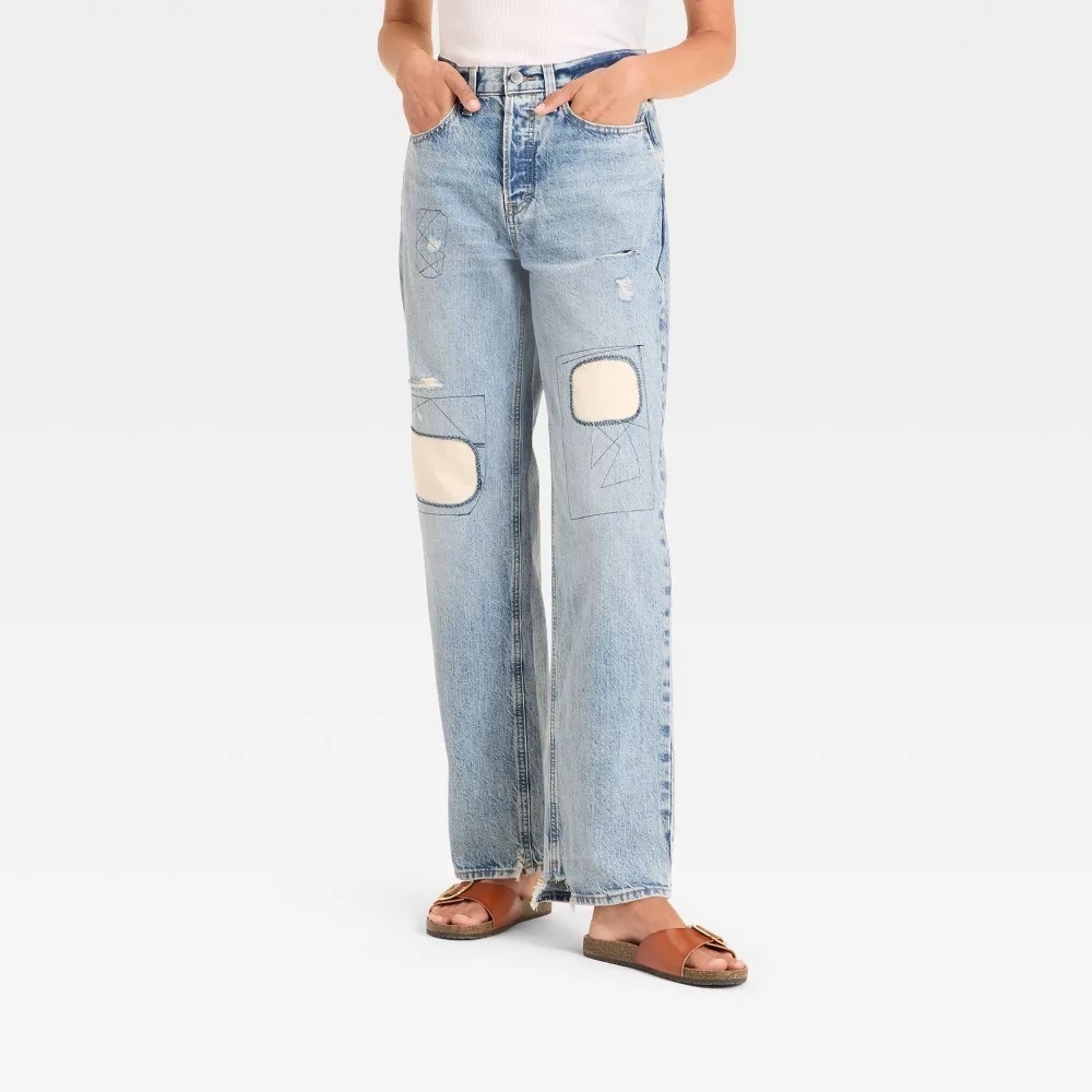 Universal Thread Patchwork Mid Rise Jeans Size 10 Regular
